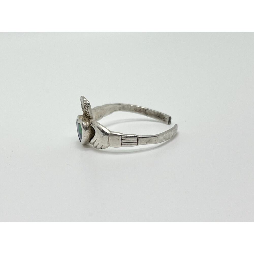 1970s Vintage Sterling Silver .925 & Blue Green Lapis Claddagh Ring, Size 7 - Picture 3 of 5